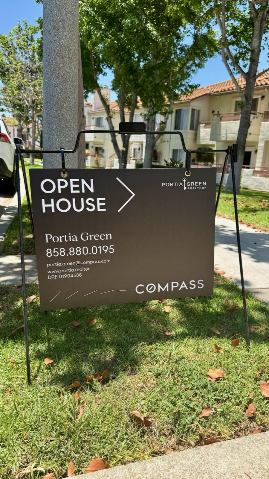 open house directional sign portia green realtor compass san diego sdhousingmarketdotcom