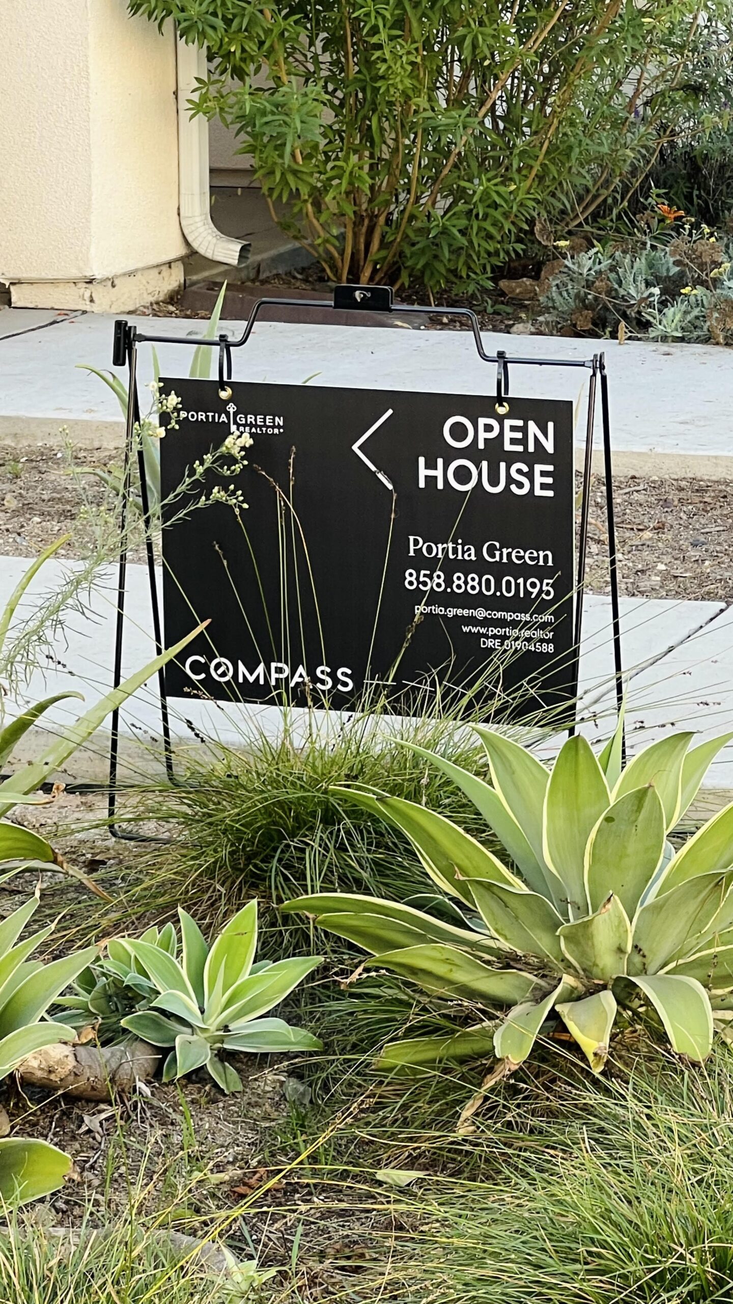 real estate open house sign portia green realtor compass san diego sdhousingmarketdotcom